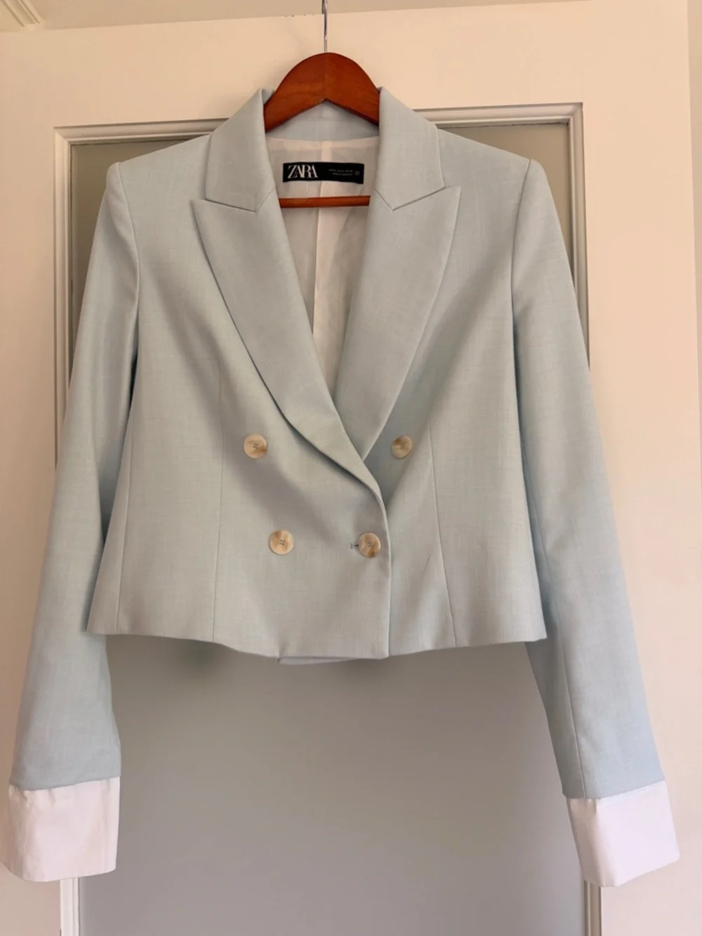 Zara Cropped Double-Breasted Blazer - Pale Blue - Picture 13 of 15